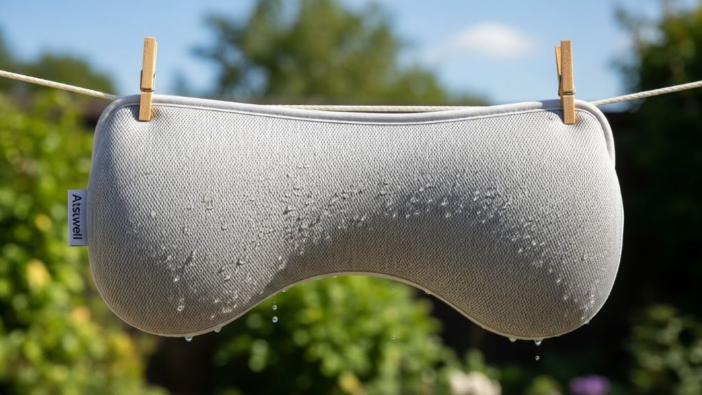 Atsuwell full body bathtub pillow hanging to dry showing breathable 4D mesh and quick-dry technology